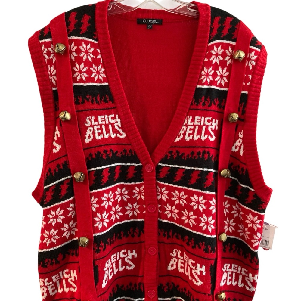 George | Christmas Red/Black V-Neck Sweater Vest